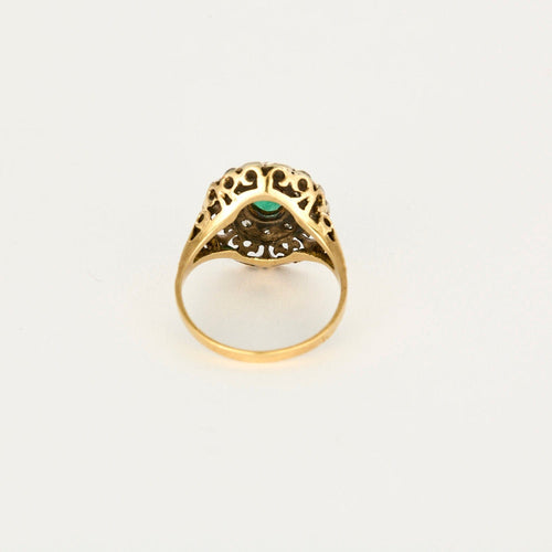 Bague 54 Bague or jaune et argent, centrée d'une émeraude 58 Facettes SMA1115