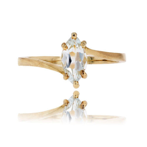 Bague 50 Bague or jaune aigue-marine navette 58 Facettes 21-676