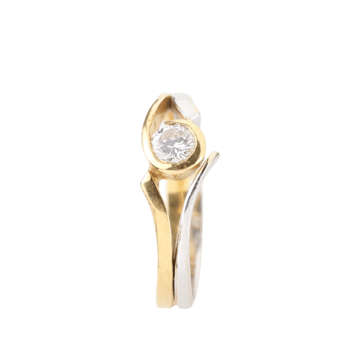 Bague Bague solitaire bicolore avec diamant taille brillant 58 Facettes 129595