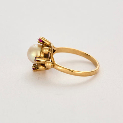 Bague 52 Bague or jaune, perle de culture et rubis 58 Facettes PAL30165