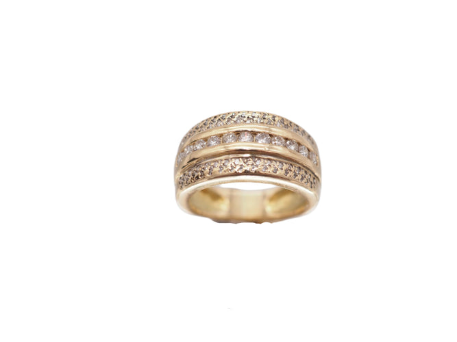 Bague 53 Bague ruban or jaune, triple rangée diamants 58 Facettes