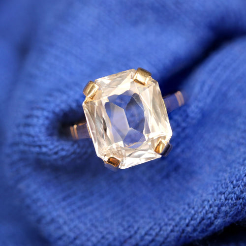 Bague 56 Bague ancienne aigue-marine taille émeraude et or jaune 58 Facettes 19-462B