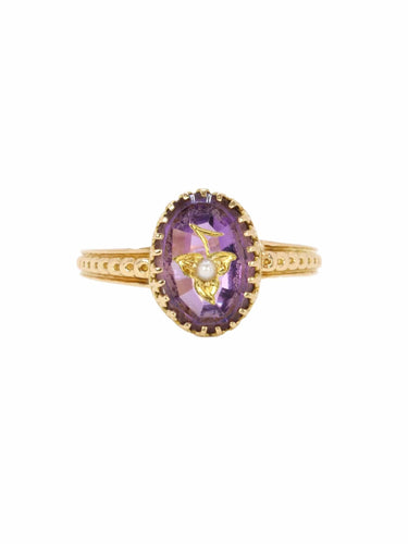 Bague 55 Bague Napoléon III or jaune améthyste perle 58 Facettes J600