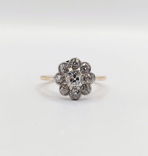Bague 52.5 Bague marguerite antique or jaune 18k et 1,00 carats diamant taille ancienne (circa 1900) 58 Facettes A05938
