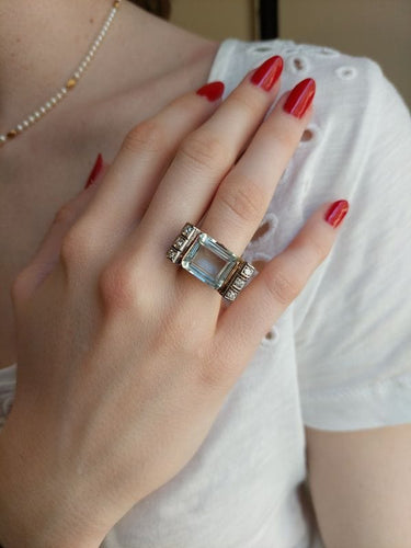 Bague 54 Bague tank aigue-marine et diamants 58 Facettes 085871