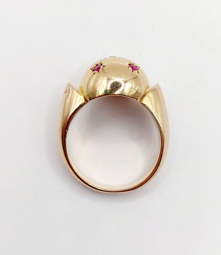 Bague 53 Bague art déco dôme bombé or rose diamant et rubis serti étoilé 58 Facettes A04368