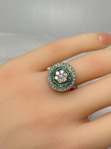 Bague 57 Bague style Art Déco Diamants Emeraudes 58 Facettes AB67