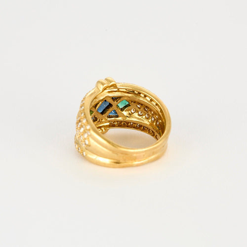 Bague 50 Bague bandeau or jaune, saphirs, émeraudes et diamants 58 Facettes ALGU32