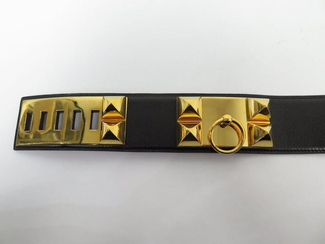 Collier vintage ceinture HERMES medor collier de chien en cuir box noir t76 58 Facettes 265992