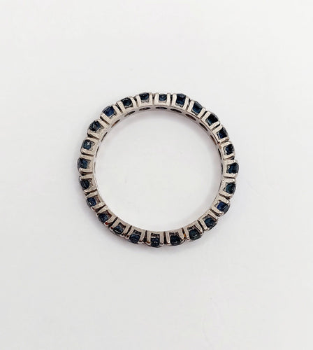 Bague 56 Alliance américaine art deco or blanc 14k saphirs bleus naturels 58 Facettes A06112