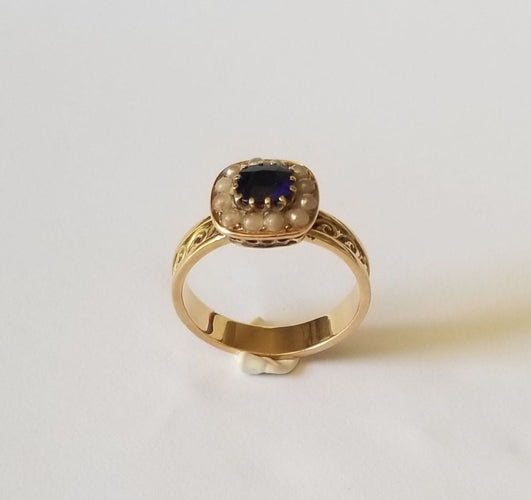 Bague 55 Bague or jaune 18k - Saphir 0.70 carats et perles - Tdd 55/56 - 5.41 grs 58 Facettes