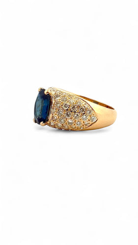 Bague 59 Bague en or jaune saphir ovale et diamants 58 Facettes