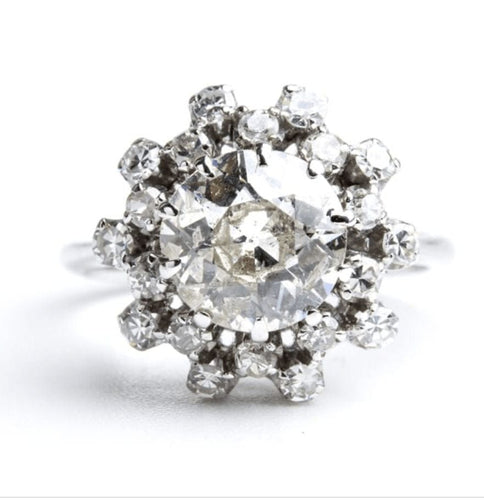 Bague Bague en or blanc avec diamant taille européenne ancienne 58 Facettes