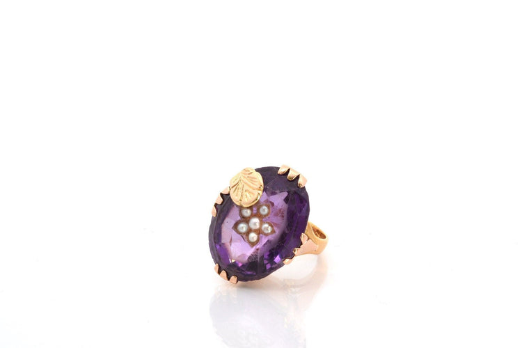 Bague ancienne améthyste et perles fines