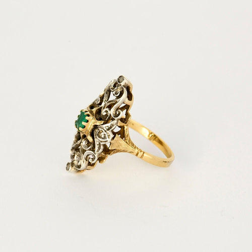 Bague 55,5 Bague or jaune doublé d'argent, diamants et émeraude 58 Facettes FON1796