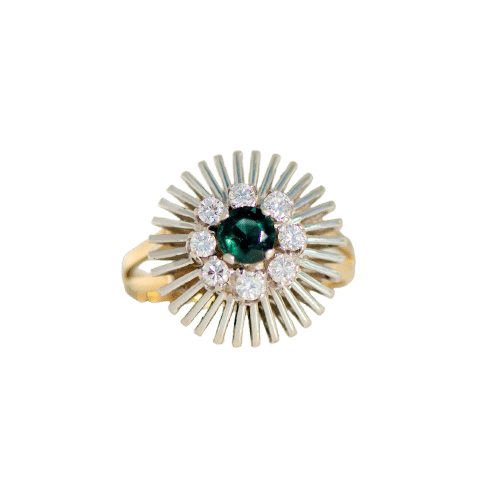 Bague 57 Bague vintage en or jaune et blanc avec saphir et diamants 58 Facettes