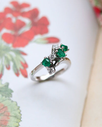 Bague 54 Bague Toi & Moi Or blanc Emeraudes et Diamants 58 Facettes A11399
