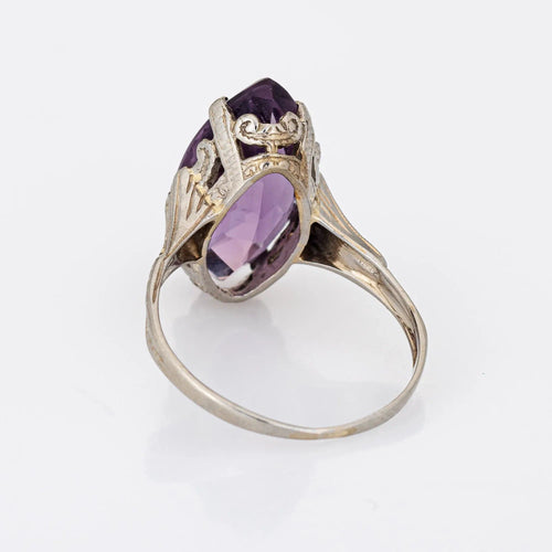 Bague 53 Vintage Art Déco Améthyste Navette Bague Or Blanc Estate Fine Jewelry 58 Facettes G12087