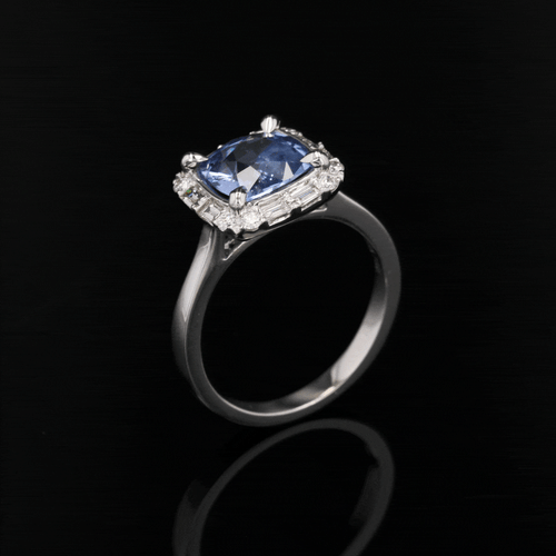 Bague 53 Bague saphir de Ceylan coussin et diamants 58 Facettes 24-154