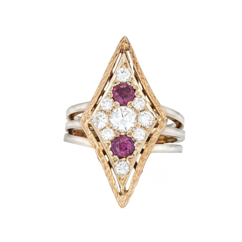 Bague 49 Bague vintage en or jaune avec diamants et rubis des années 80 58 Facettes G13614