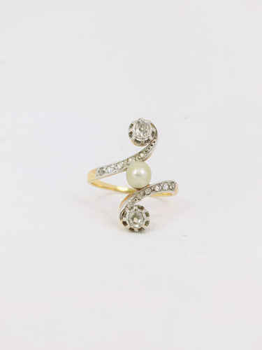 Bague 51 Bague Art Nouveau toi et moi or perle diamants 58 Facettes J175