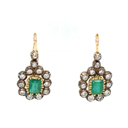 Boucles d'oreilles Boucles d'oreilles pendantes en or et diamants émeraude de Colombie Art Déco 58 Facettes
