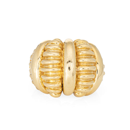 Bague 54 Bague dôme vintage des années 80 sculptée en or jaune 18 carats, large bande, taille 7, bijoux de succession 58 Facettes G14029