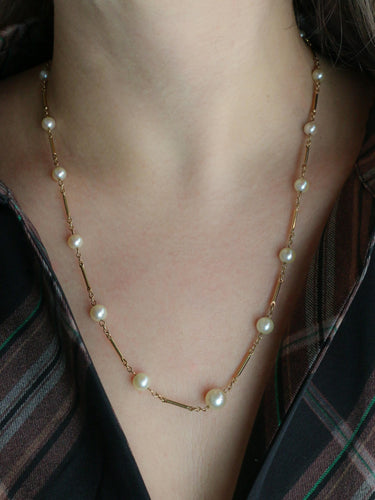 Collier Collier chaine vintage batons or jaune perles 58 Facettes 1095.6
