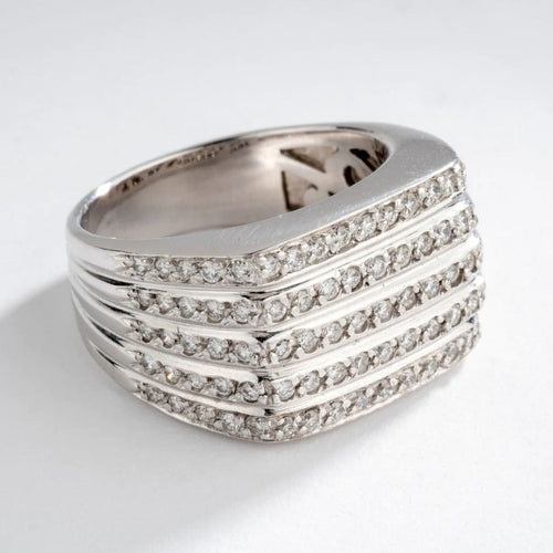 Bague 56 Bague moderne rectangulaire en or gris et diamants 58 Facettes 1