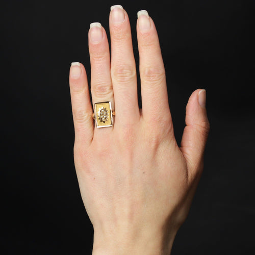 Bague 49 Bague ancienne rectangulaire or et perles fines 58 Facettes 00-044