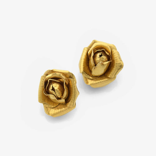 Boucles d'oreilles HERMES - Boucles d'oreilles clips vintage en or jaune Pétale de Rose par Georges LENFANT, vers 1970 58 Facettes 22703