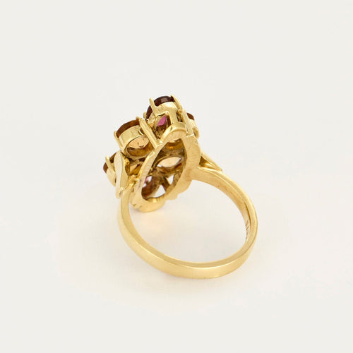 Elégante Bague cocktail  en or jaune, citrines et tourmalines