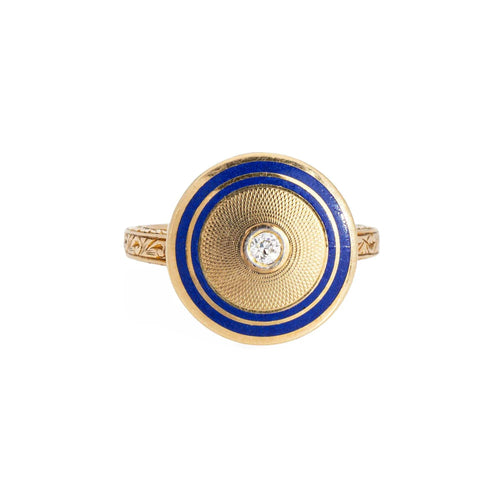 Bague 51 Bague Art Déco Vintage Diamant Émail Cercle Or Jaune 58 Facettes G13365