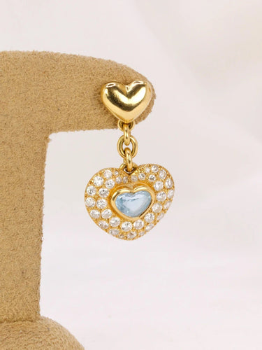 Boucles d'oreilles Boucles d'oreilles pendantes coeur or diamants et aigue-marine 58 Facettes J332