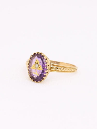 Bague 55 Bague victorienne or jaune améthyste gravée perle 58 Facettes 1164.2