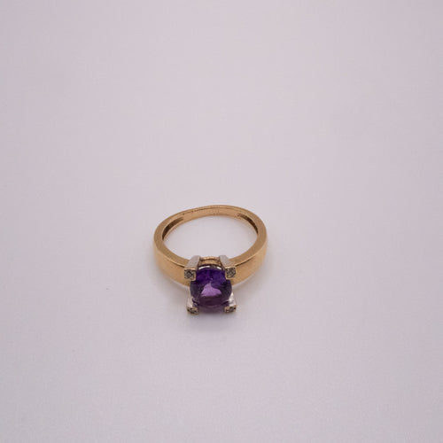 Bague 54 Solitaire Or Jaune Améthyste & Diamants 58 Facettes