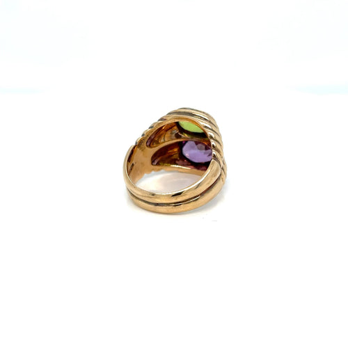 Bague 54 BULGARI - Bague Double Baccellato en or, péridot et améthyste 58 Facettes