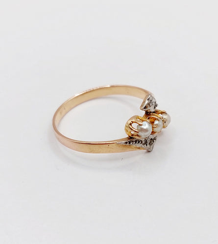 Bague 52.5 Bague antique perles et diamants taille rose en or rose 18k art nouveau 58 Facettes A06321