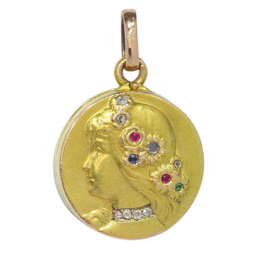 Pendentif Médaillon vintage Art Nouveau en or 18 carats 58 Facettes 22132-0286
