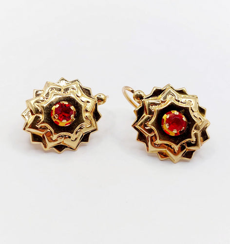 Dormeuses antique or rose 18k étoile et pierres rouges (circa 1900) 58 Facettes A05839