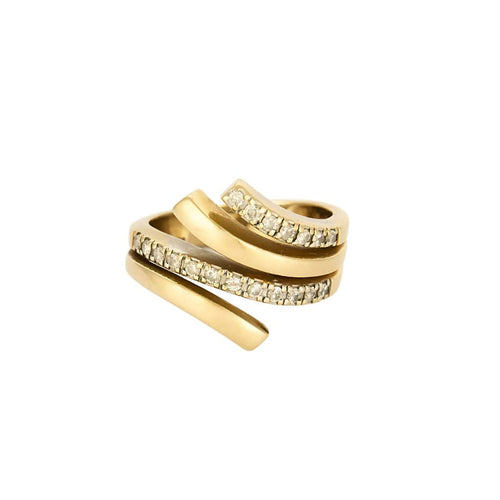 Bague godrons en Or jaune et diamants