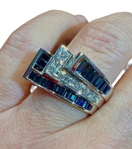 Bague 55 Bague or gris saphirs calibrés, pavage de diamants 58 Facettes 7837 A