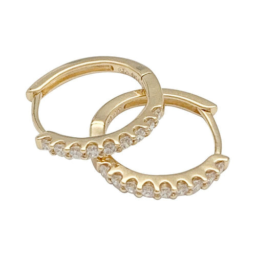 Paire de petites créoles en or jaune, diamants. 58 Facettes 34285