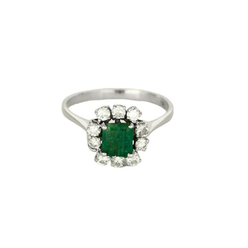 Bague 57 Bague Marguerite or gris, émeraude et diamants 58 Facettes CAN1063