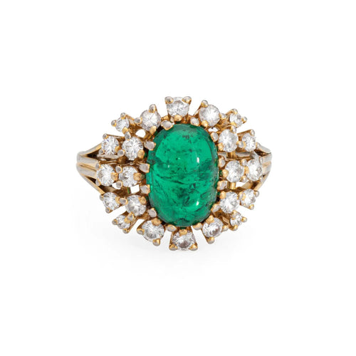 Bague Bague cabochon en diamant émeraude, bague de fiançailles en or vintage avec pierres précieuses 58 Facettes G13426