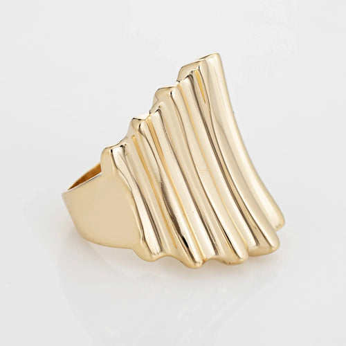 Bague Bague cocktail vintage en or jaune 14 carats, large anneau de cigare, taille 7, sculptée et striée 58 Facettes G12645