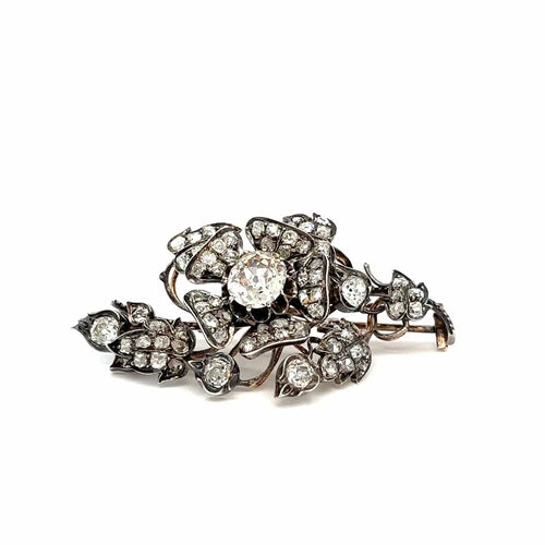 Broche Parure Fleur En Diamants, Argent Et Or 19ème Siècle 58 Facettes