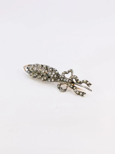 Broche Broche ancienne épi de blé en or, argent et perles fines 58 Facettes 772