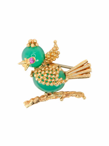 Broche Broche oiseau vintage or jaune chrysoprase rubis 58 Facettes 1087.24