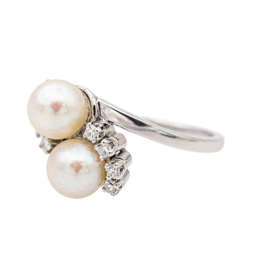 Bague Bague Or blanc Perle de culture, Diamant 58 Facettes 3485624CN